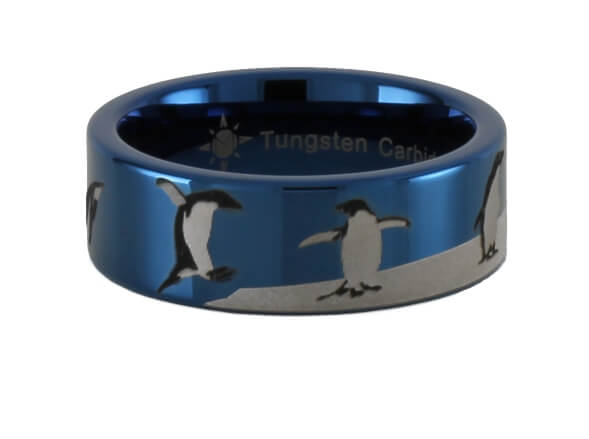 Tungsten Carbide Penguin Scene Ring