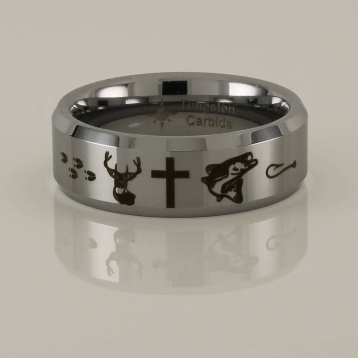 Tungsten Carbide Deer Cross Fish Ring