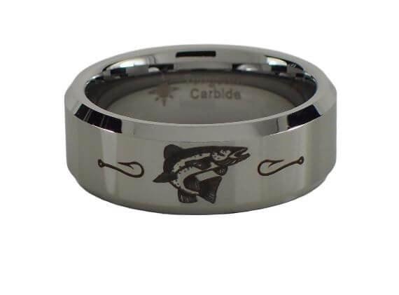Personalized Fish Ring for men Boys,Stainless Steel Custom Trout Lake Fly  Fishing Enthusiasts Finger Band Outdoor Scenery Hunting Ring Prairie Deer