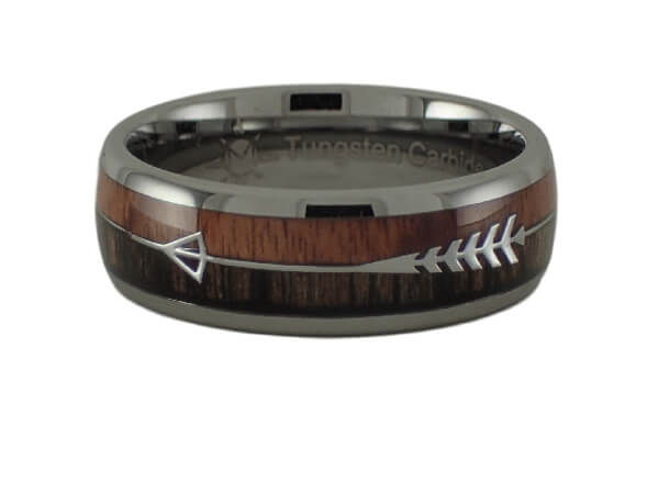 Tungsten Wood with Arrow Inlay Ring