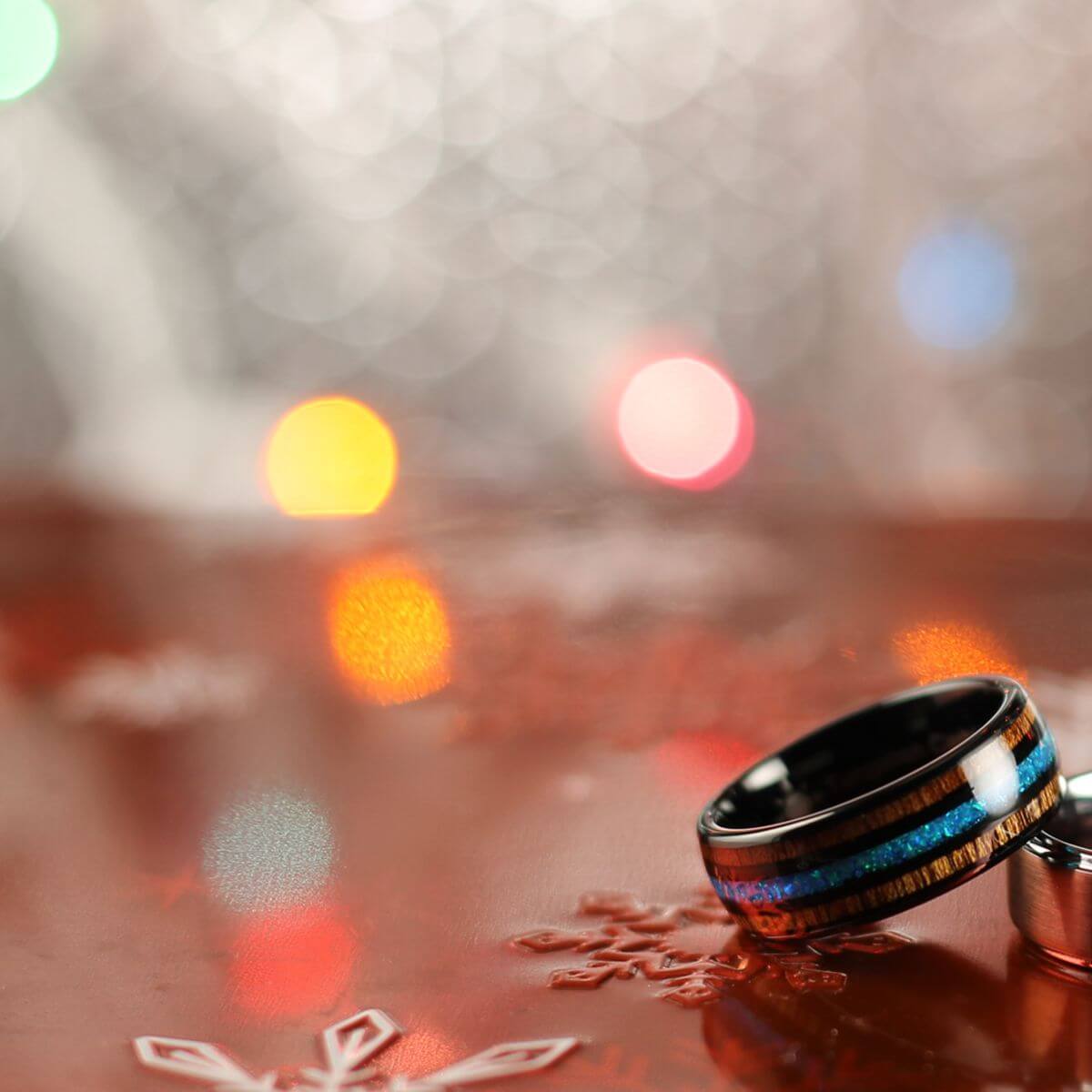 Wood with Opal Pattern Tungsten Ring